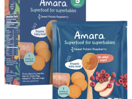 Amara Organic Baby Food - Stage 2 - Sweet Potato Raspberry - Baby Cereal to Mix W/Breastmilk, Water or Baby Formula - Shelf Stable Baby Food W/Organic Fruit and Veggies - 5 Pouches 3.5oz Per Serving